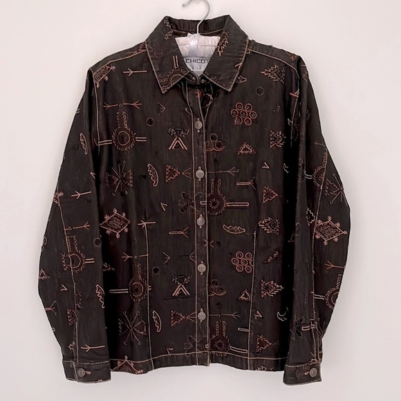 CHICO’S Woman’s Denim Jacket Embroidered Color Brown - Picture 2 of 7